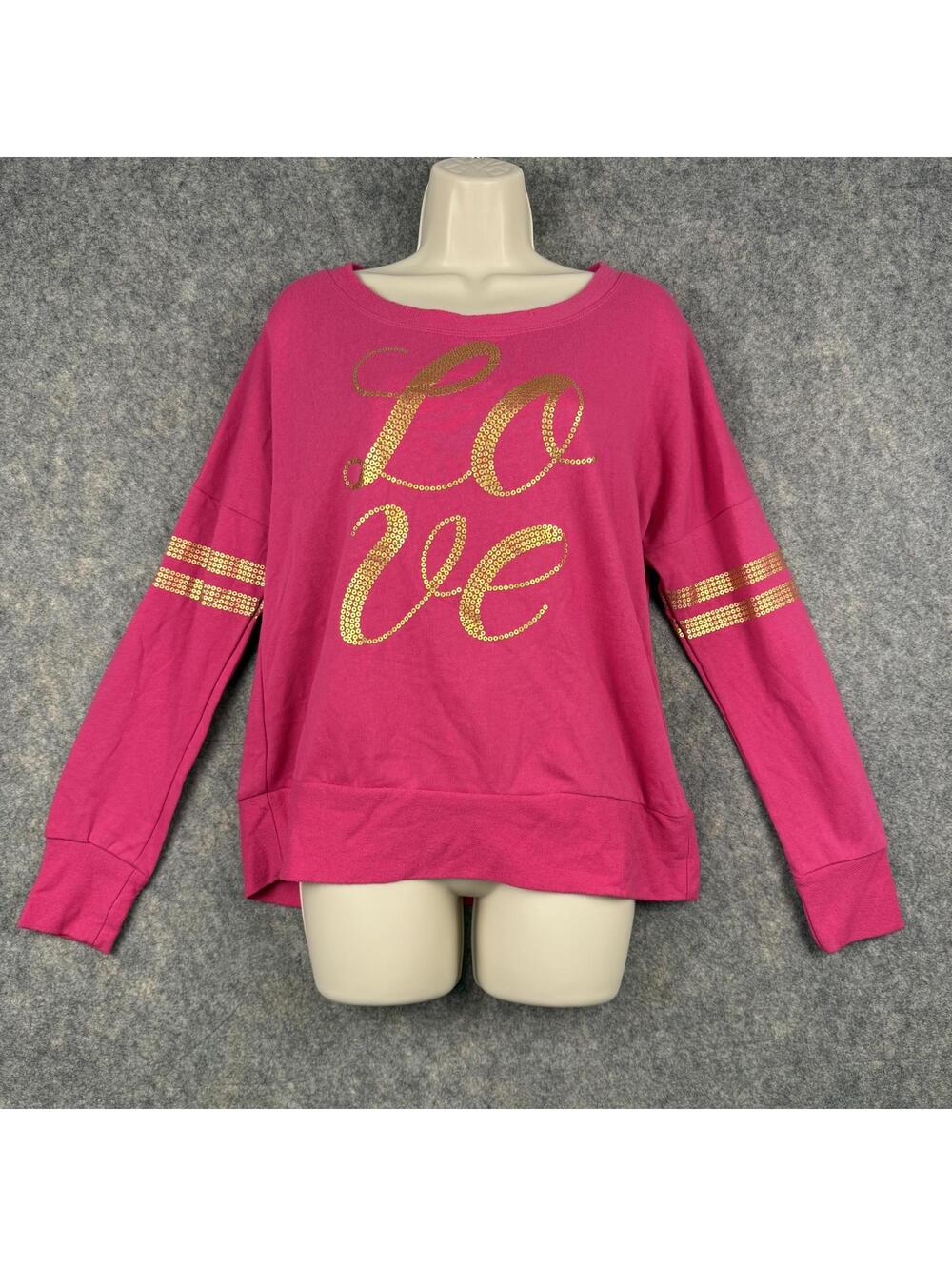 French Terry Sweatshirt Pink Gold Lovecore Barbie Valentine Romantic Large 108